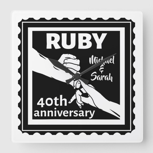 Horloge Carrée Anniversaire du mariage de Ruby à mains levées 40e (Recto)