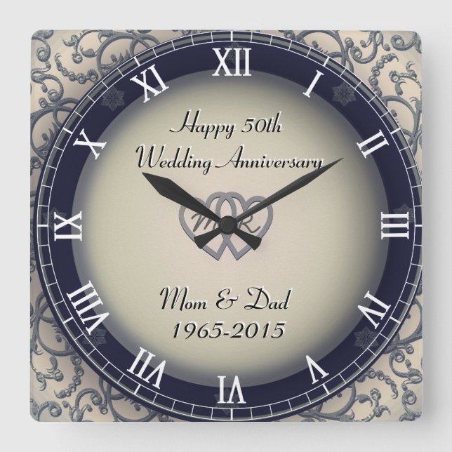 Horloge Carrée Anniversaire du Mariage ornemental (Recto)