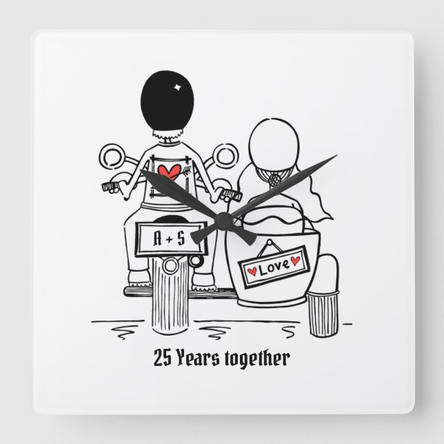 Horloge Carrée Anniversaire personnalisé de la moto et de Sidecar (Recto)