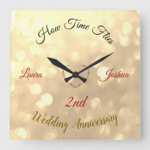 Horloge Carrée Anniversaire personnalisé du 2e Mariage