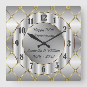 Horloge Carrée Anniversaire Unique En Argent Or Et Mariage Noir