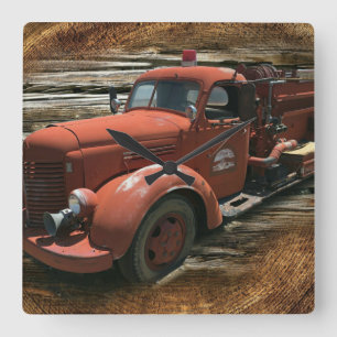 Horloge Carrée Antique Fire Truck Vintage Fire
