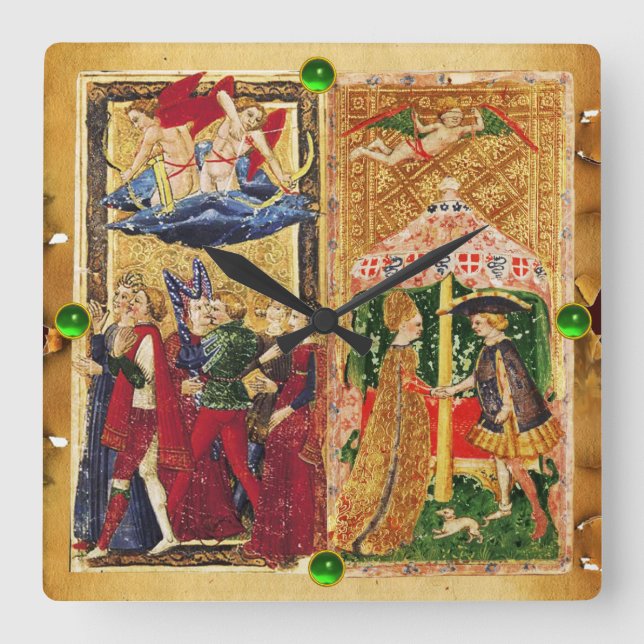 HORLOGE CARRÉE ANTIQUE RENAISSANCE TAROTS 6 / LES LOVERS (Recto)