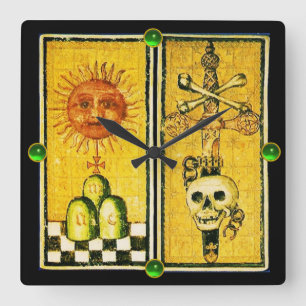 HORLOGE CARRÉE ANTIQUE RENAISSANCE TAROTS /THE SUN ,ACE OF SWORDS