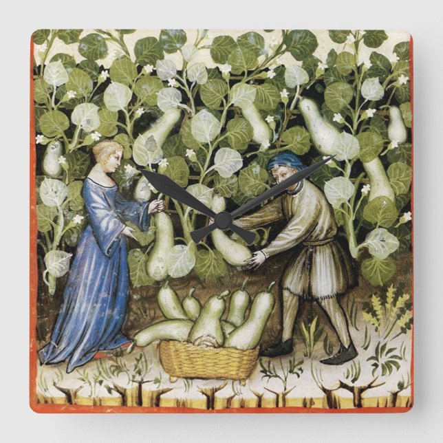 Horloge Carrée ANTIQUE SQUASH HARVEST Squashes Peinture médiévale (Recto)