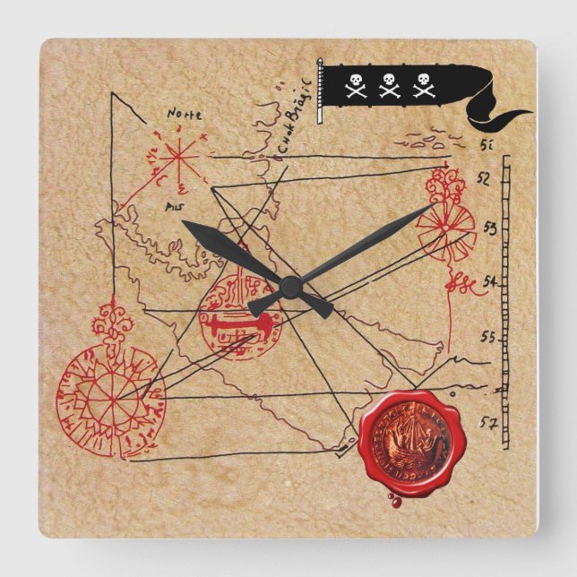 HORLOGE CARRÉE ANTIQUE TALISMAN / PIRATE TREASURE MAP PARCHMENT (Recto)
