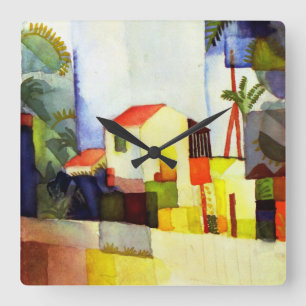 Horloge Carrée Août Macke Bright House aquarelle peinture