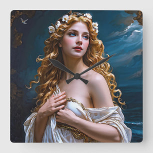 Horloge Carrée "Aphrodite : déesse de l'amour et de la lumière"