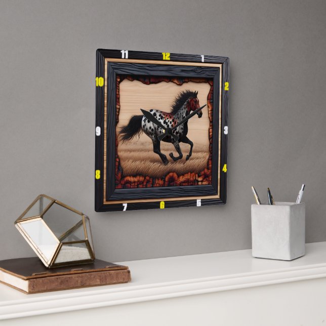 Horloge Carrée Appaloosa Blaze : Art, Temps, Liberté, Style (Bureau)