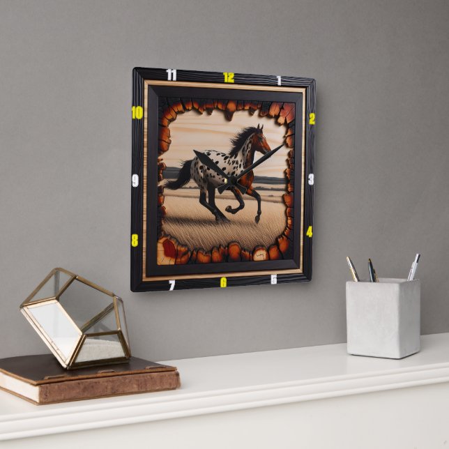 Horloge Carrée Appaloosa Gallop : Art, Temps, Style, Nature (Bureau)