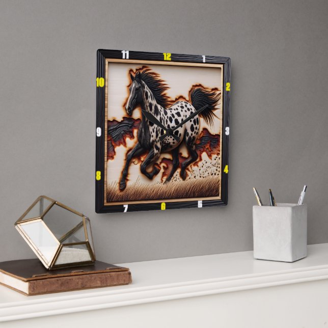 Horloge Carrée Appaloosa Prairie : Art, Temps, Style, Liberté (Bureau)