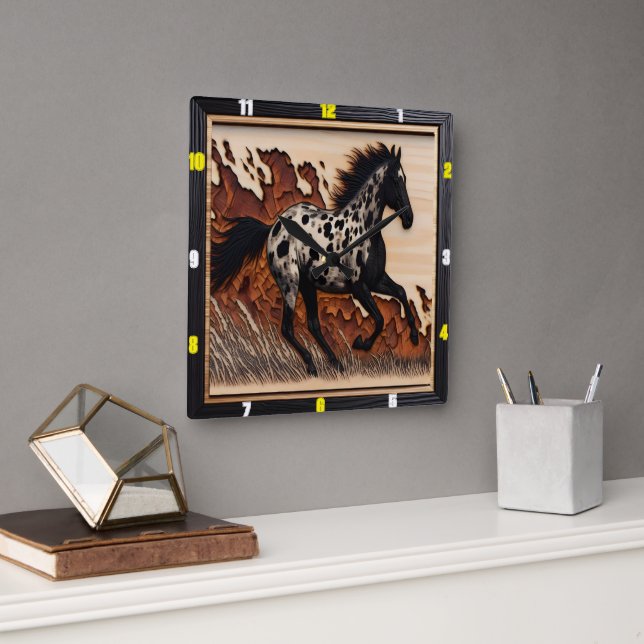 Horloge Carrée Appaloosa Prairie : Temps, Art, Style, Sauvreté (Bureau)