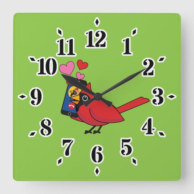 Horloge Carrée Appels d'accouplement Cardinal Bird Love (Recto)