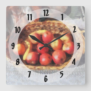 Horloge Carrée Apples and Bananas in Basket
