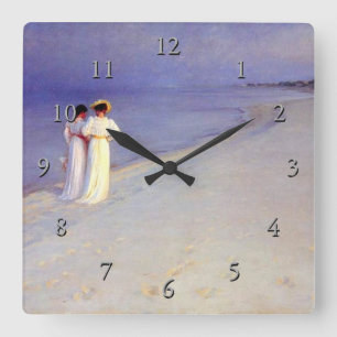 Horloge Carrée Après-midi de l'été de Kroyer "sur la plage de