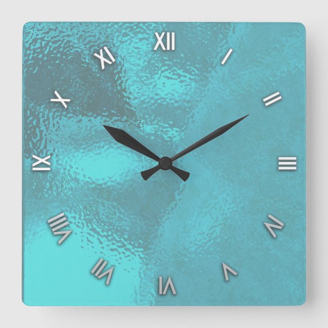 Horloge Carrée Aqua Blue Glass (Recto)