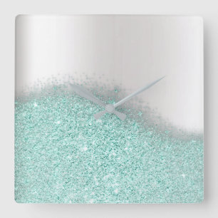 Horloge Carrée Aqua Parties scintillant Gris gris argenté Métal