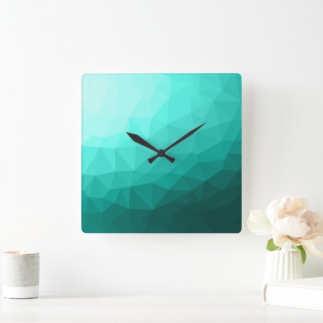 Horloge Carrée Aqua Turquoise Gradient Motif géométrique (Maison)