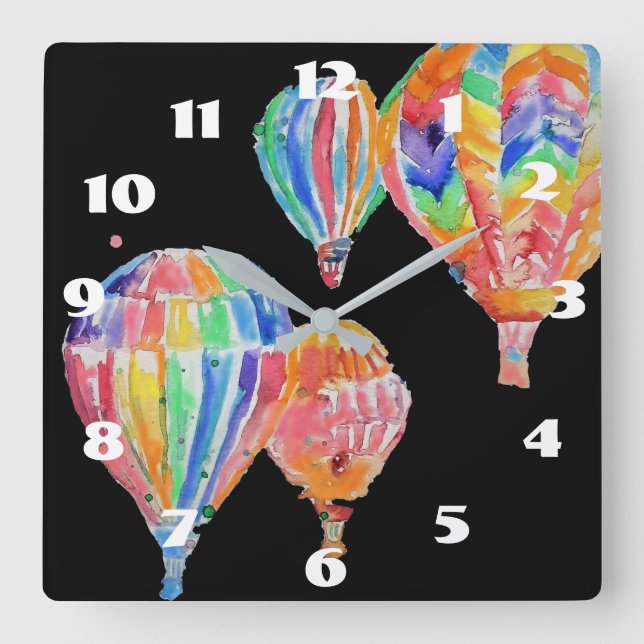 Horloge Carrée Aquarelle à bulle d'air chaud Noir Nourriture Enfa (Recto)