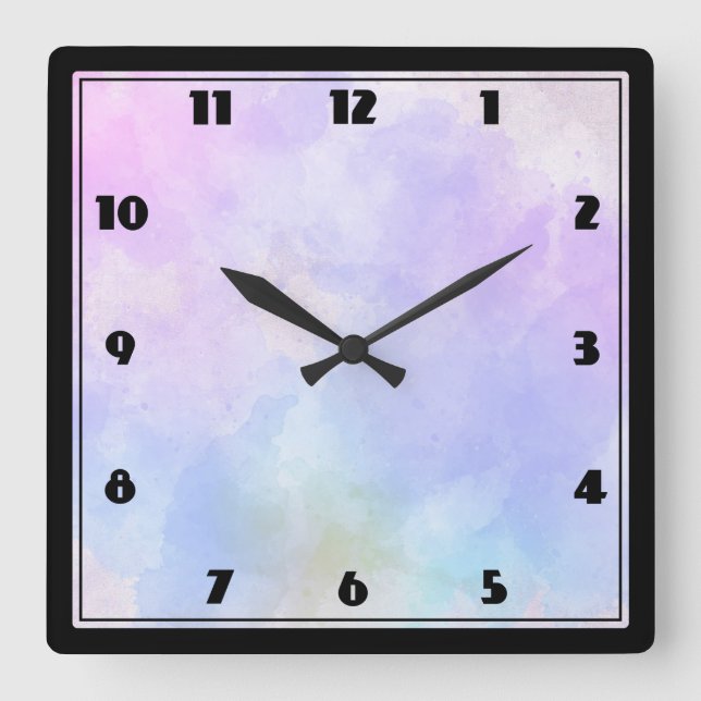 Horloge Carrée Aquarelle Abstraite bleu violet élégant (Recto)