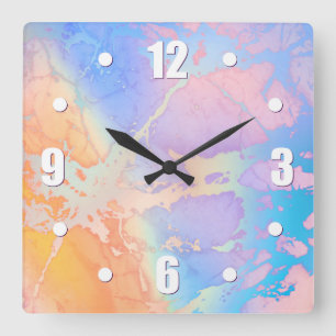 Horloge Carrée Aquarelle Abstraite moderne turquoise violet ombre