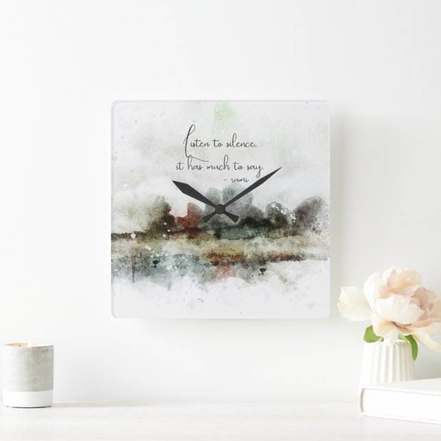 Horloge Carrée Aquarelle Abstraite Rumi Citation Cadeau (Maison)