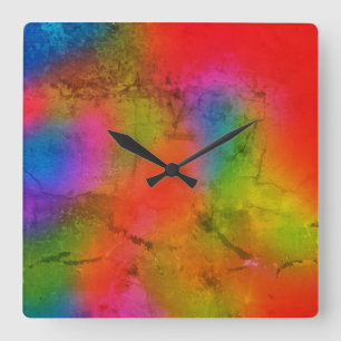 Horloge Carrée Aquarelle arc-en-ciel Abstrait Ombre Liquid Art