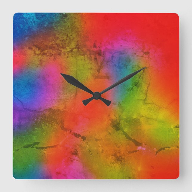 Horloge Carrée Aquarelle arc-en-ciel Abstrait Ombre Liquid Art (Recto)