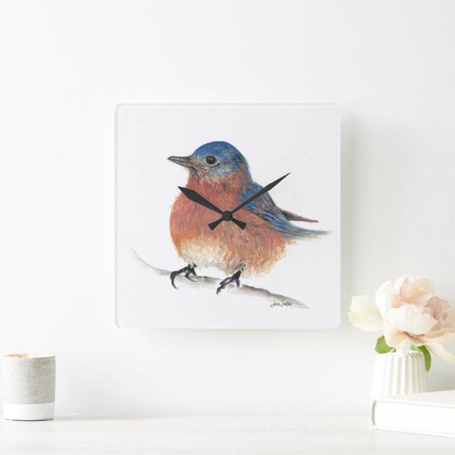 Horloge Carrée Aquarelle Bluebird Art (Maison)