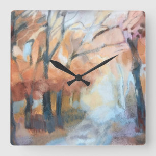 Horloge Carrée Aquarelle boho rustique orange jaune brun automne