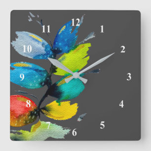 Horloge Carrée Aquarelle colorée lâche abstraite florale