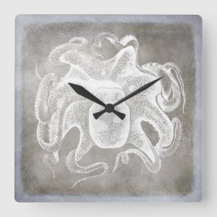 Horloge Carrée Aquarelle côtière Octopus Eau douce Neutre