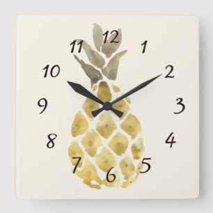 Horloge Carrée Aquarelle d'ananas pays crayon rustique