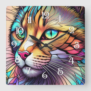 Horloge Carrée Aquarelle en verre teint Style Cat II