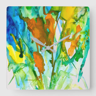 Horloge Carrée aquarelle florale Abstraite
