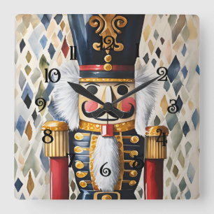 Horloge Carrée Aquarelle illustrée Noisette de Noël