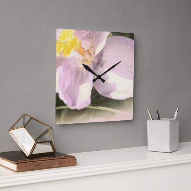 Horloge Carrée Aquarelle peinte Crocus Art (Bureau)