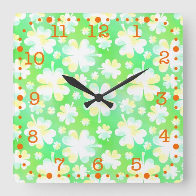 Horloge Carrée Aquarelle rétro des Shamrocks de la Saint Patrick (Recto)