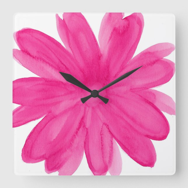 Horloge Carrée Aquarelle rose chaud (Recto)