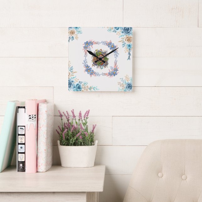 Horloge Carrée Aquarelle turquoise Peinture Abstraite, Calme doux (Salle de lecture)