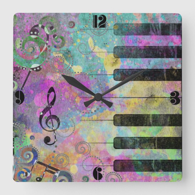 Horloge Carrée Aquarelles cool Plaques Piano coloré (Recto)