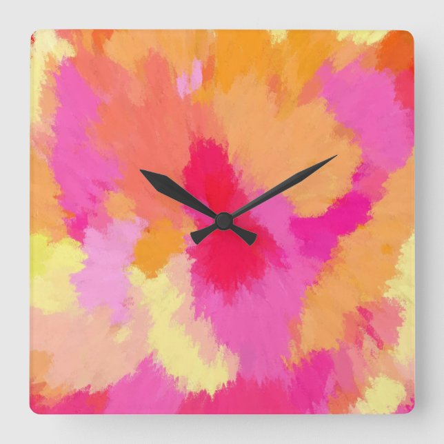 Horloge Carrée Aquarelles rose, orange et jaune  (Recto)