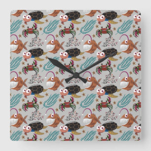 Horloge Carrée Aquatic animals pattern   ocean underwater life 37