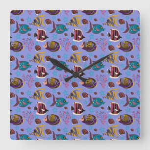 Horloge Carrée Aquatic animals pattern   ocean underwater life 8
