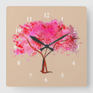 Horloge Carrée Arbre à fleurs de cerisiers art moderne de l'aqua