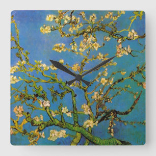 Horloge Carrée Arbre aux amandes en fleurs par Vincent van Gogh