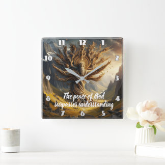 Horloge Carrée Arbre avec la paix des dieux surpasse tout