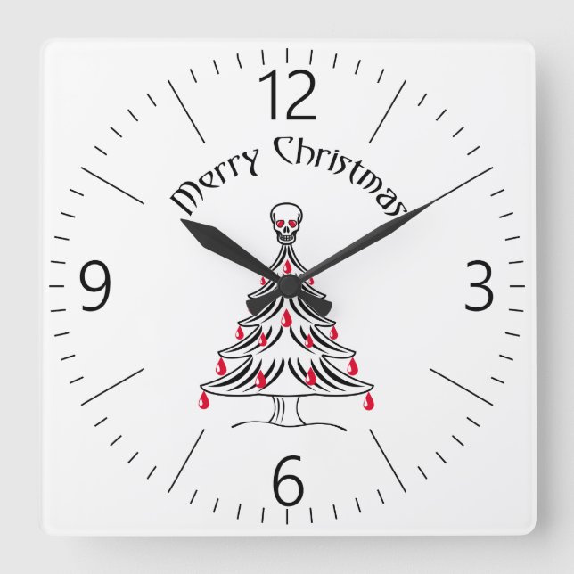 Horloge Carrée Arbre de Noël au crâne (Recto)