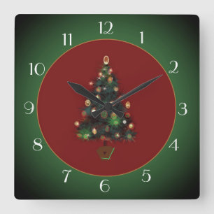 Horloge Carrée Arbre de Noël décoratif rouge/vert > horloge de No