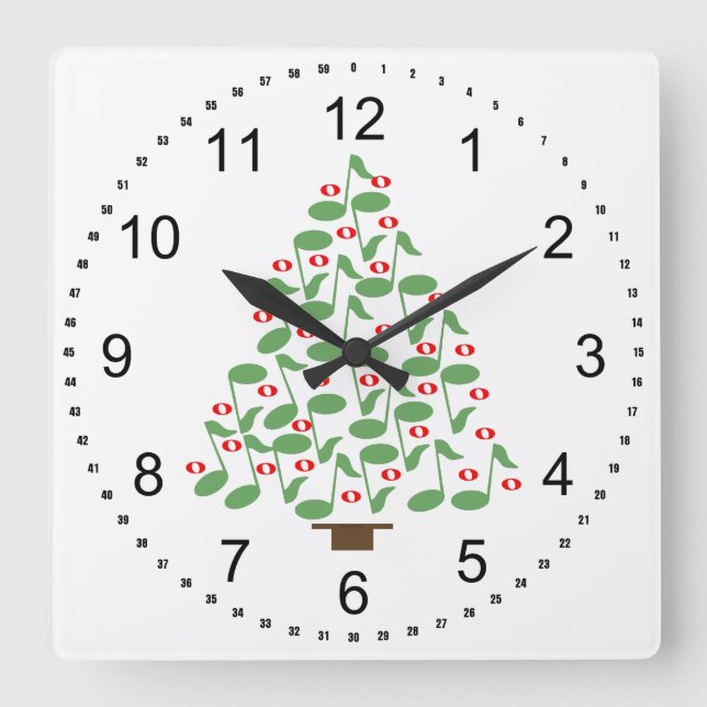 Horloge Carrée Arbre de Noël vert musical (Recto)